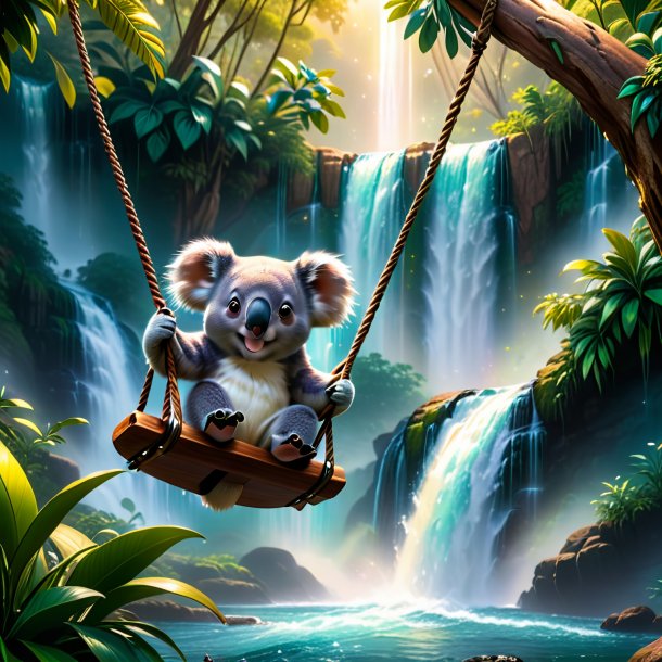 Picture of a swinging on a swing of a koala in the waterfall