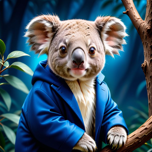 Image of a koala in a blue coat