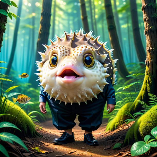 Pic of a pufferfish in a trousers in the forest