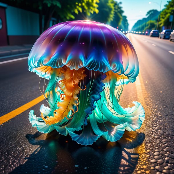 Photo of a eating of a jellyfish on the road