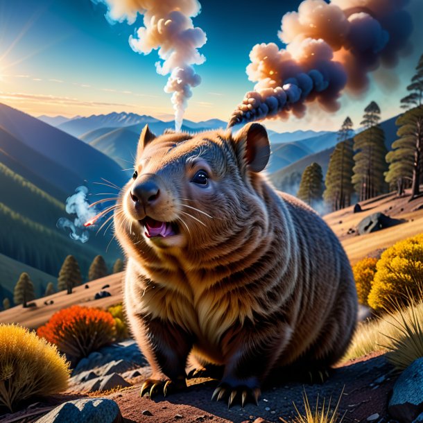 Image of a smoking of a wombat in the mountains