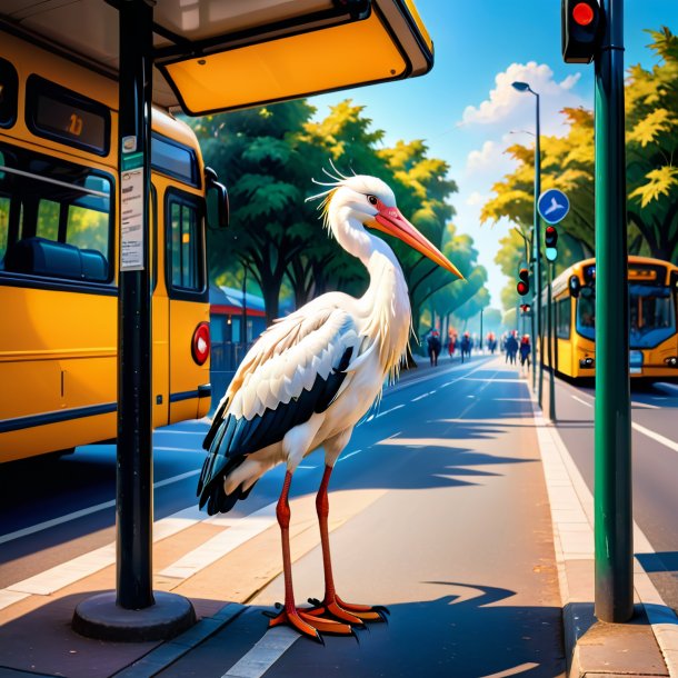 Picture of a smiling of a stork on the bus stop