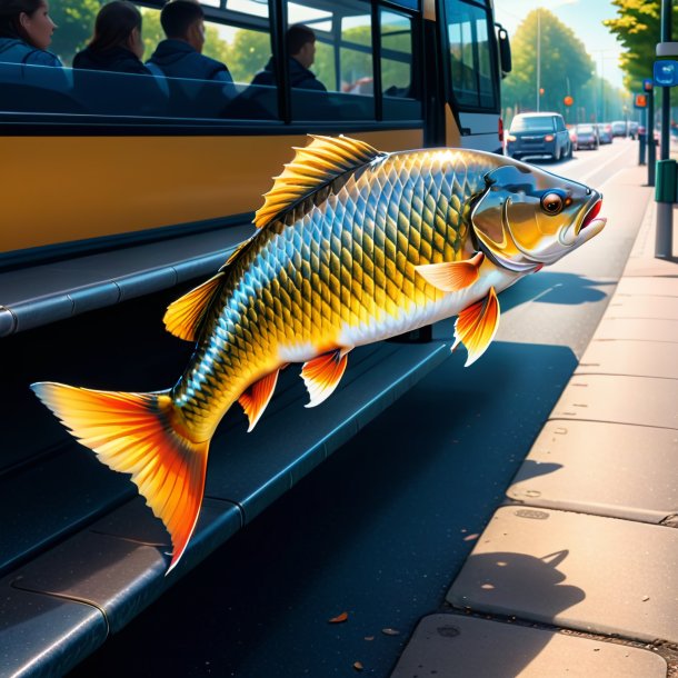 Drawing of a carp in a jeans on the bus stop