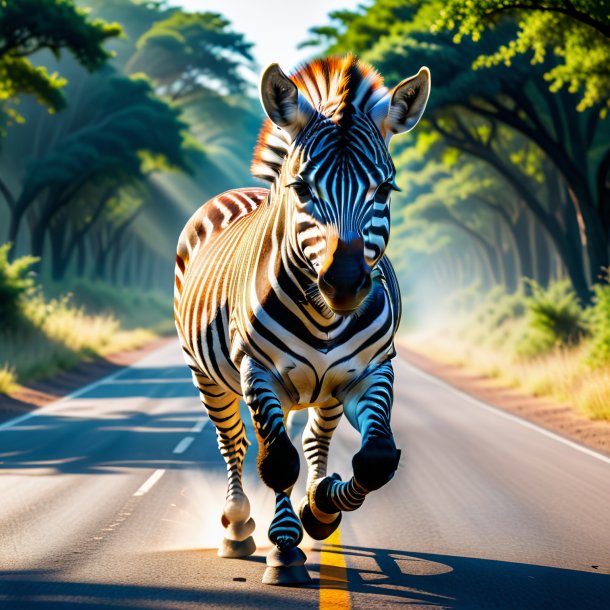 Image of a threatening of a zebra on the road