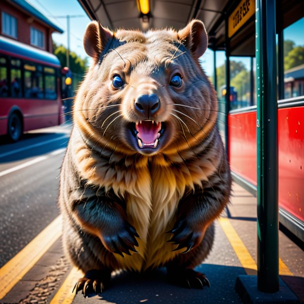 Imagen de un enojado de un wombat en la parada de autobús