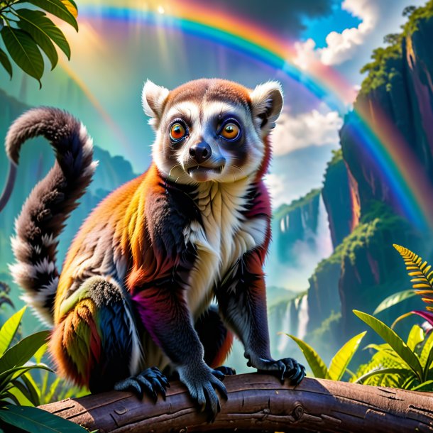 Image of a threatening of a lemur on the rainbow