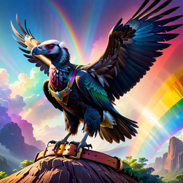 Illustration of a vulture in a belt on the rainbow