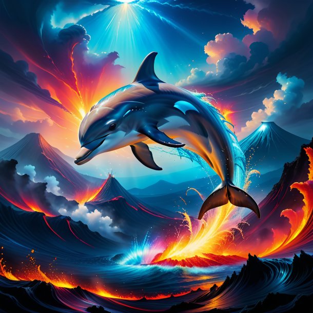 Pic of a dancing of a dolphin in the volcano