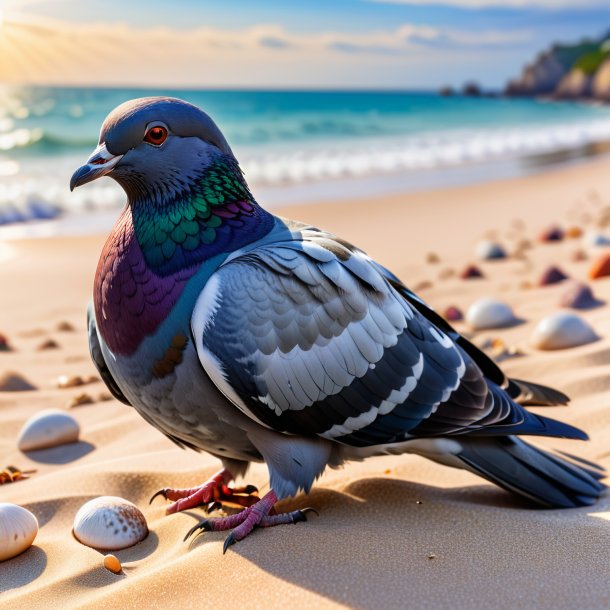 Image of a sleeping of a pigeon on the beach