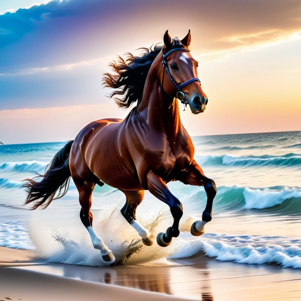 Photo of a jumping of a horse on the beach