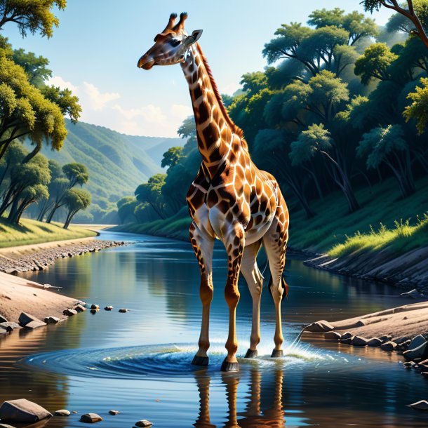 Drawing of a giraffe in a jeans in the river