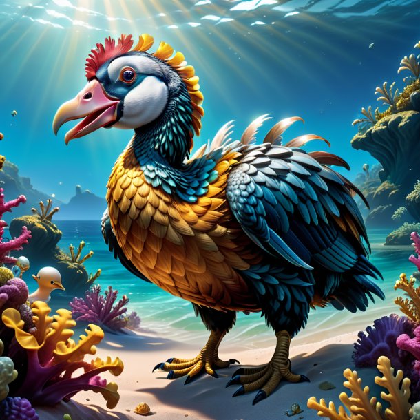 Illustration of a dodo in a gloves in the sea