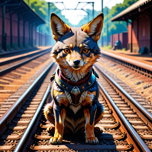 Drawing of a jackal in a belt on the railway tracks