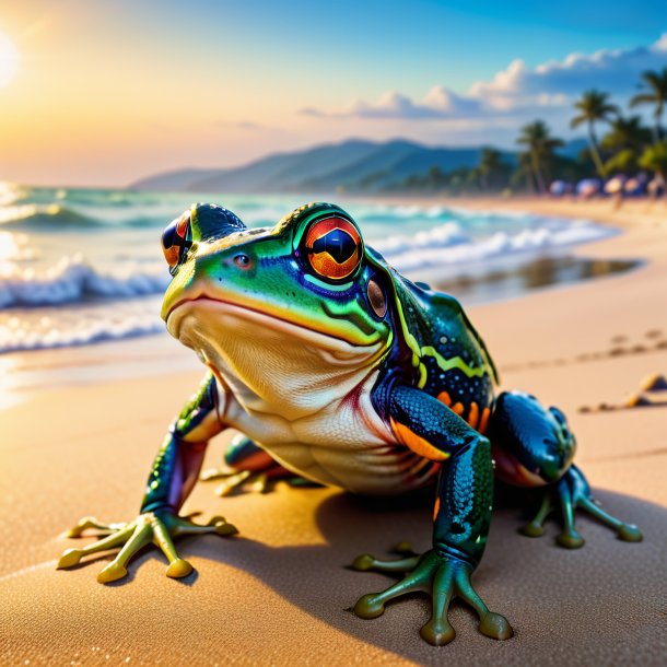 Photo of a threatening of a frog on the beach