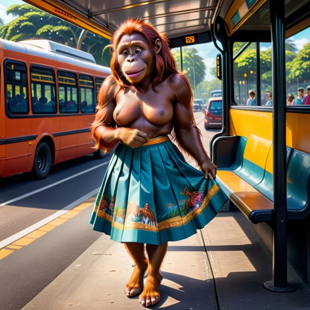 Illustration of a orangutan in a skirt on the bus stop