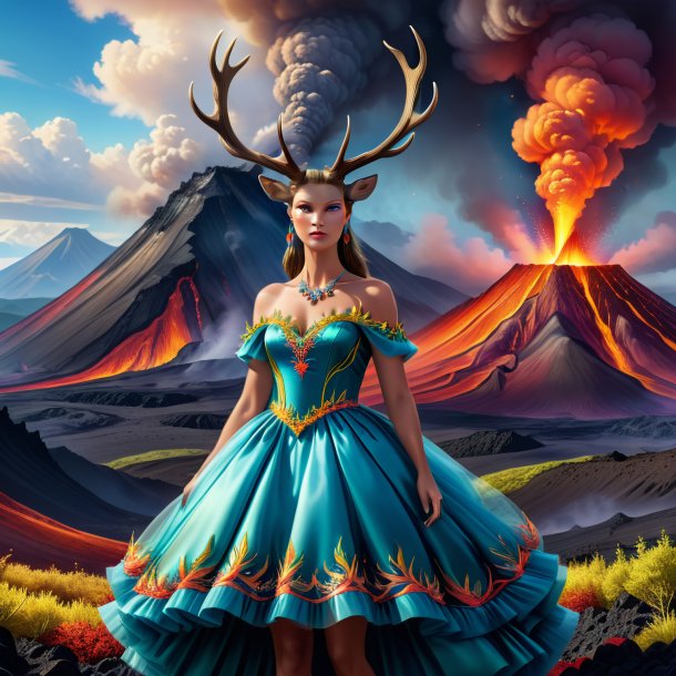 Illustration of a elk in a dress in the volcano