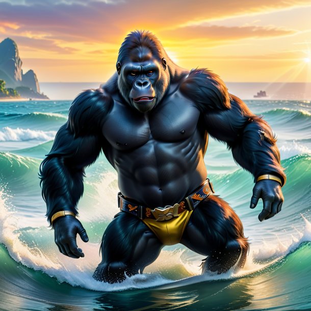 Image of a gorilla in a belt in the sea