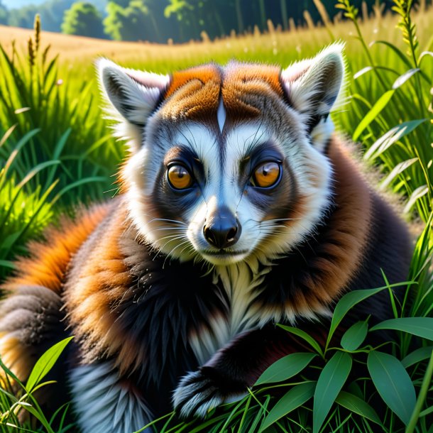 Photo d'un sommeil d'un lémur dans la prairie