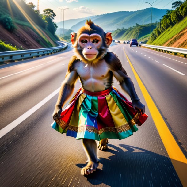 Foto de um macaco em uma saia na estrada