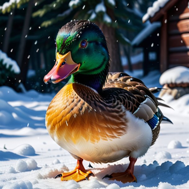 Imagen de un enojado de un pato en la nieve