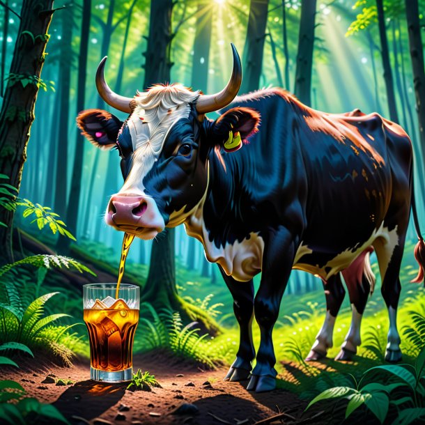 Image of a drinking of a cow in the forest