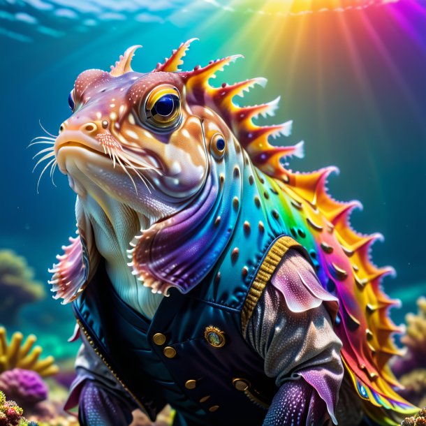 Picture of a cuttlefish in a vest on the rainbow