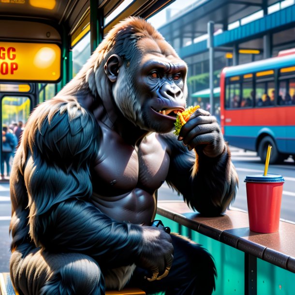 Pic of a eating of a gorilla on the bus stop