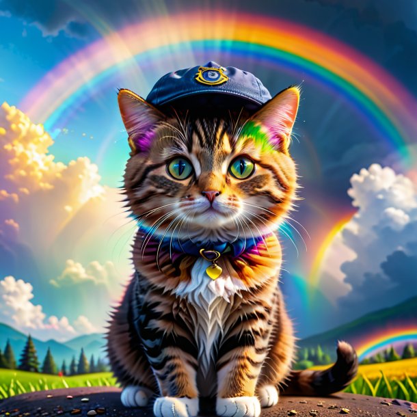 Pic d'un chat dans une casquette sur l'arc-en-ciel