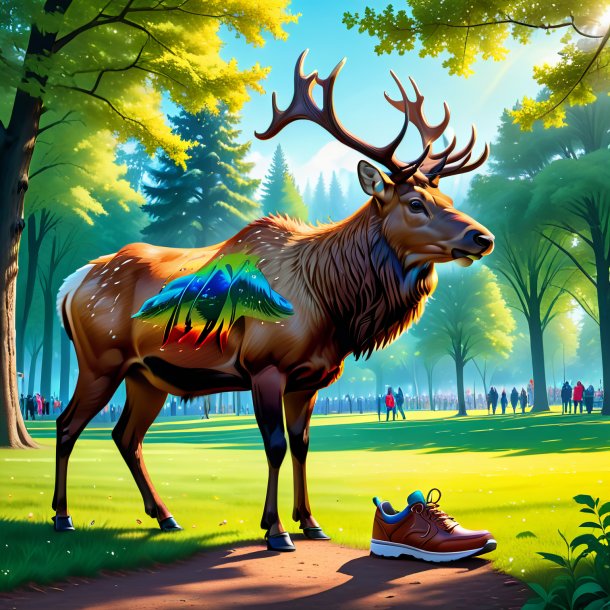 Dessin d'un wapiti dans une chaussure dans le parc