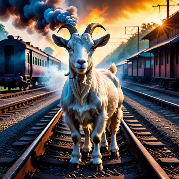 Image of a smoking of a goat on the railway tracks