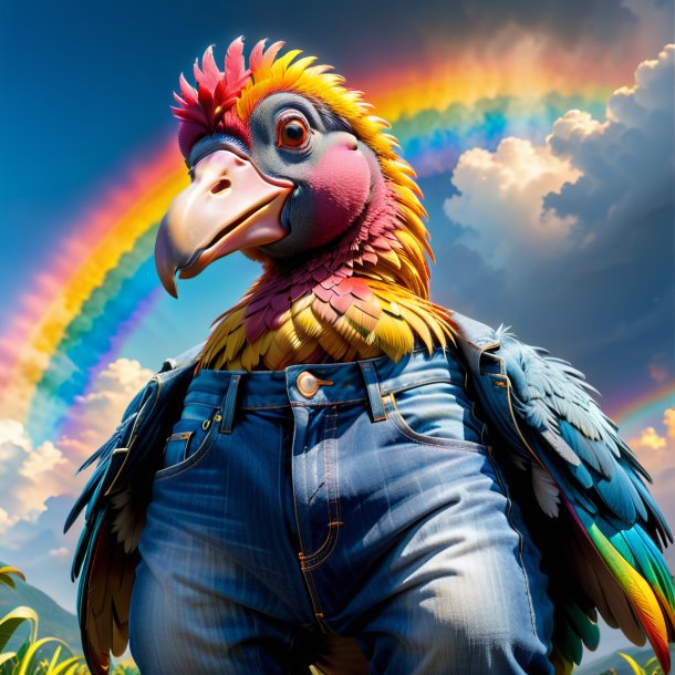 Imagen de un dodo en un jeans en el arco iris