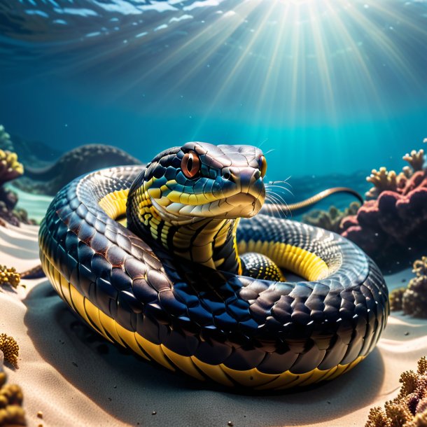 Photo of a king cobra in a belt in the sea