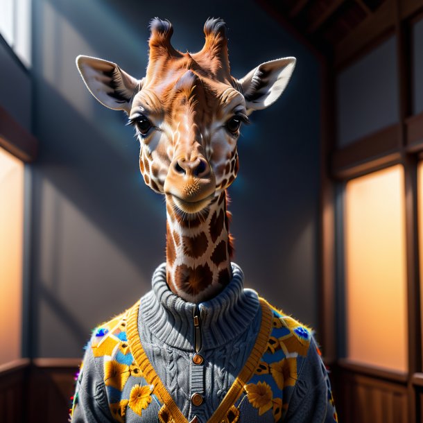 Image of a giraffe in a gray sweater