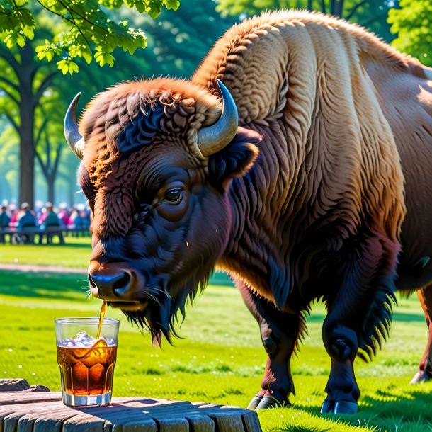 Foto de una bebida de un bisonte en el parque