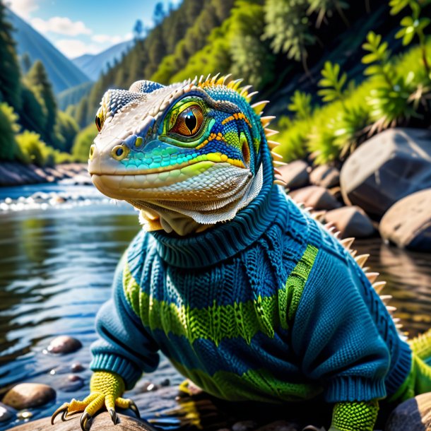 Pic of a lizard in a sweater in the river