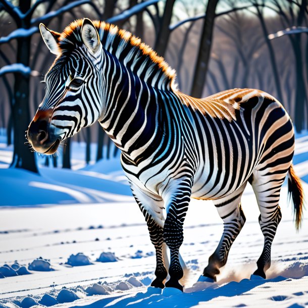 Photo of a zebra in a trousers in the snow