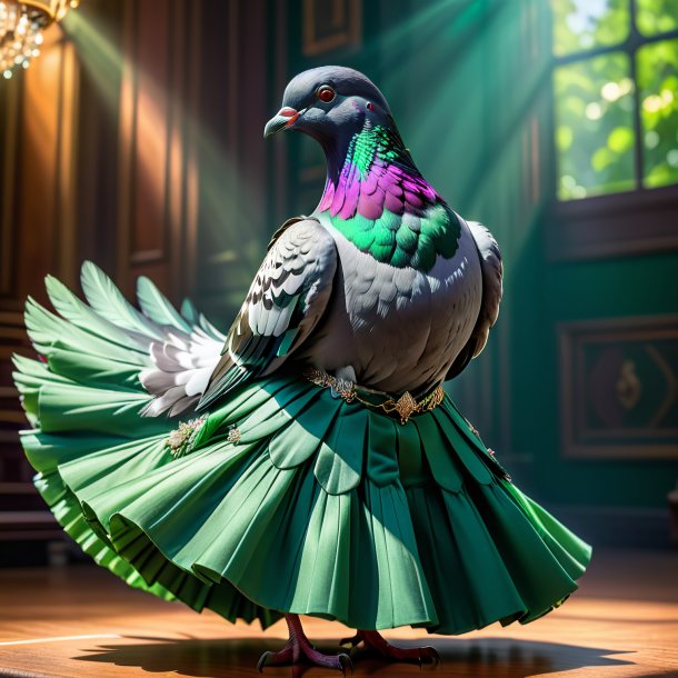 Picture of a pigeon in a green skirt