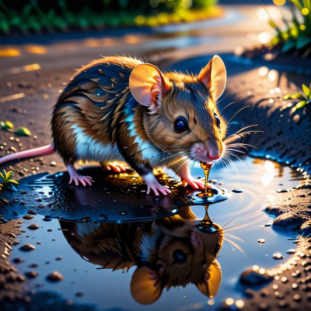 Pic d'une boisson d'une souris dans la flaque