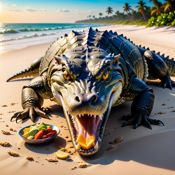 Foto de una comida de un cocodrilo en la playa