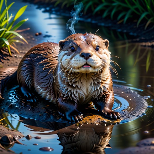 Picture of a smoking of a otter in the puddle