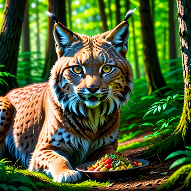 Image of a eating of a lynx in the forest