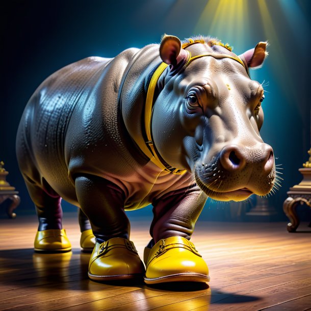 Photo of a hippopotamus in a yellow shoes