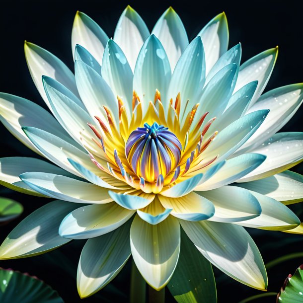 "depicting of a aquamarine water lily, white"