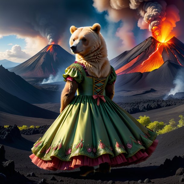 Foto de un oso en un vestido en el volcán