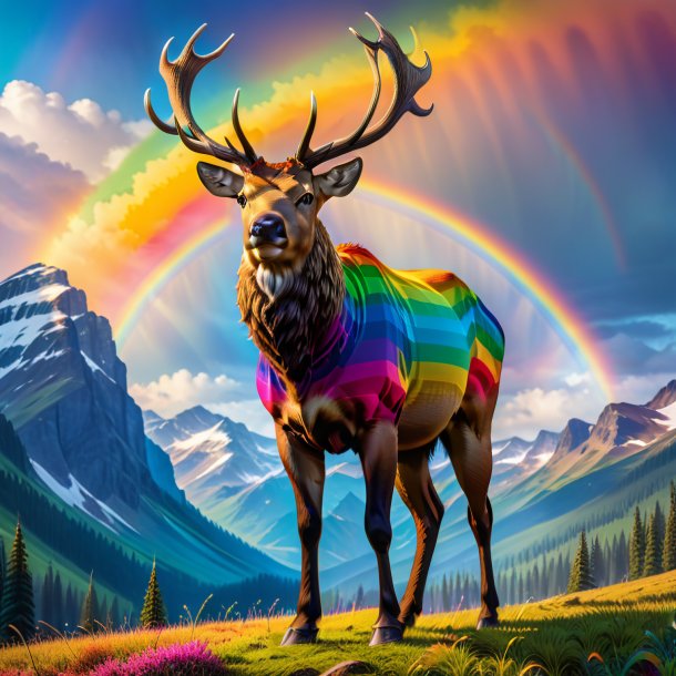 Photo d'un wapiti dans un pantalon sur l'arc-en-ciel