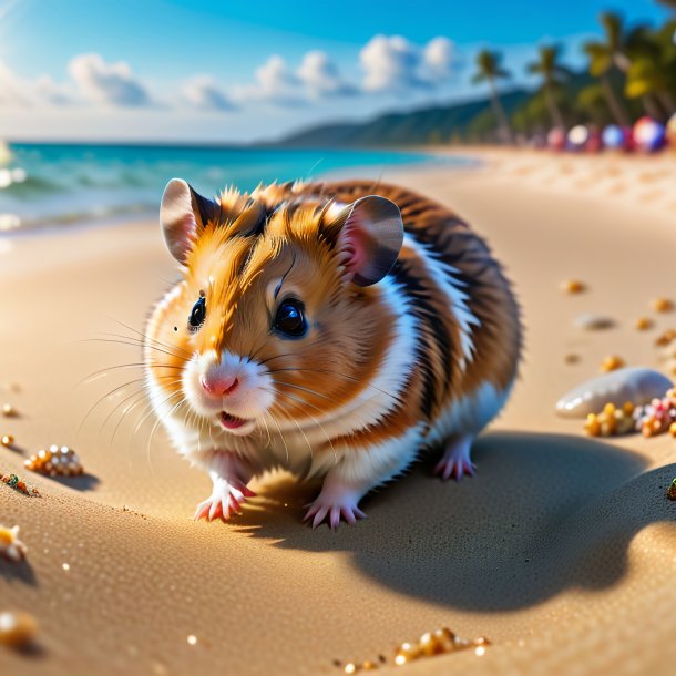 Pic of a swimming of a hamster on the beach