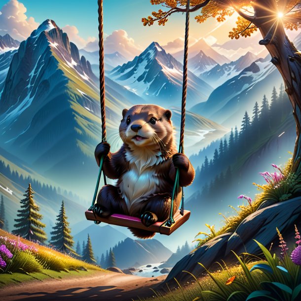 Picture of a swinging on a swing of a otter in the mountains