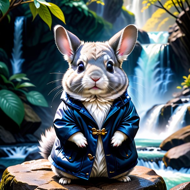 Pic of a chinchillas in a coat in the waterfall