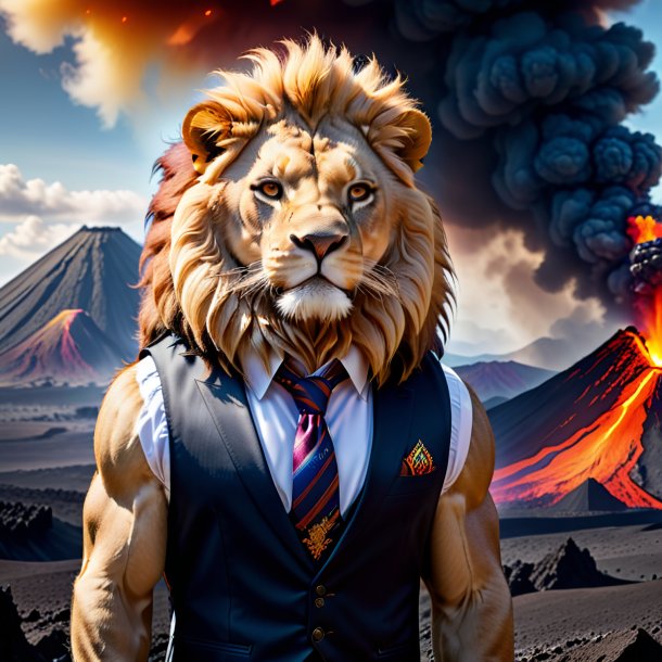 Image of a lion in a vest in the volcano