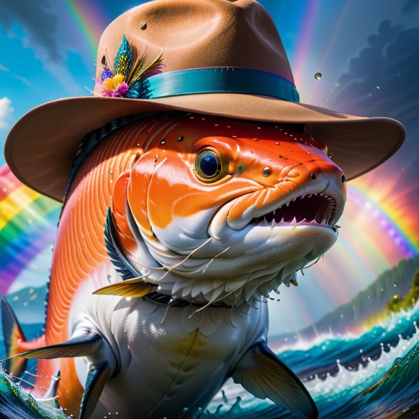 Picture of a salmon in a hat on the rainbow